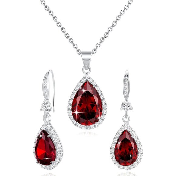 Jewelry - Women Jewelry Set Silver/Gold Plated Teardrop Pendant Necklace Dangle Drop Earri